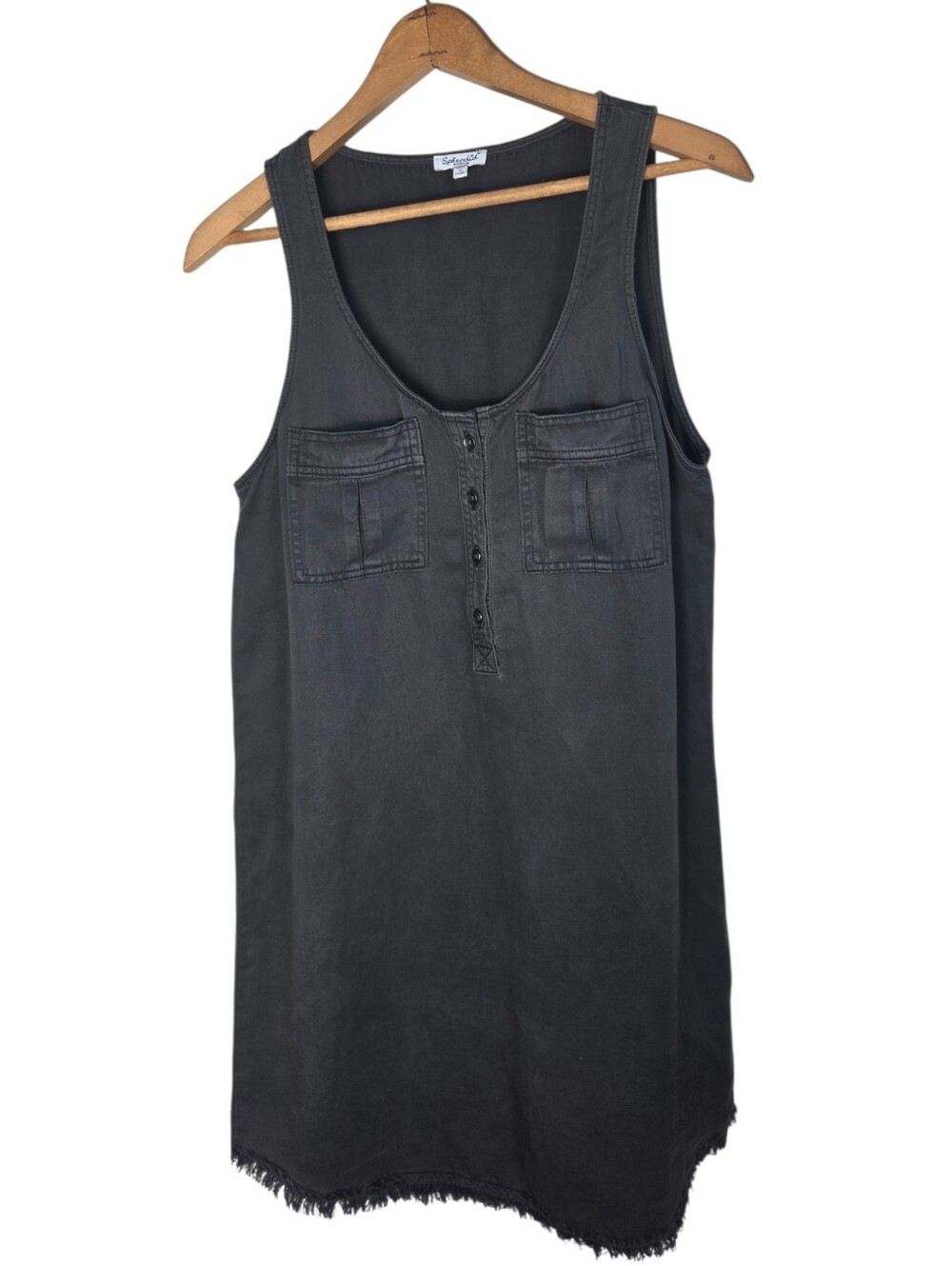 Splendid Black Lyocell Linen Fringe Hem Sleeveless Dress Medium